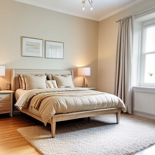 a bedroom designed in a beige design