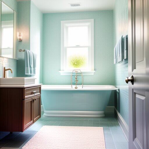 a bathroom designed in a light blue design