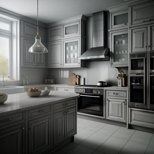 a kitchen designed in a grey design