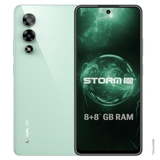 Lava Storm 5G (Gale Green, 8GB RAM, 128GB ROM)|50MP+8MP Ultrawide Dual Camera|16MP FrontCamera|6.78" FHD+ Punch Hole Display|5000 mAh Battery|33W Fast Charging|Upto 16GB ExpandableRAM|Clean Android