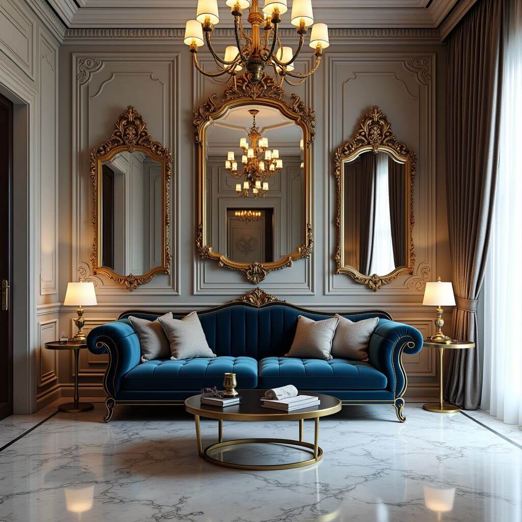 a living room designed in a baroque style