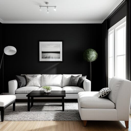 a living room designed in a black and white style