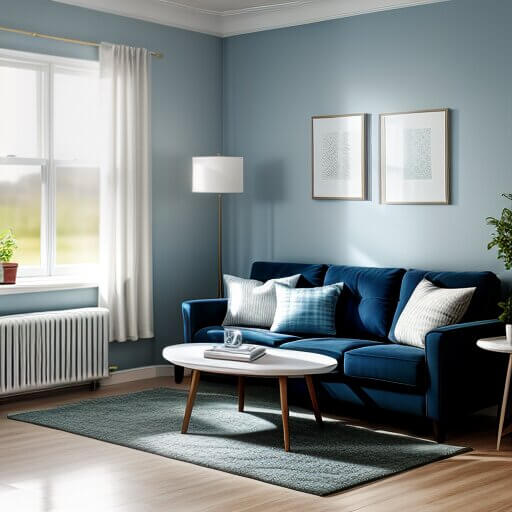 a living room designed in a blue style