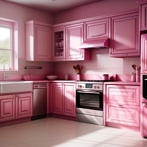 a kitchen designed in a pink design