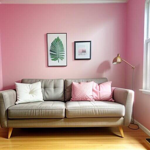 a living room designed in a pink design