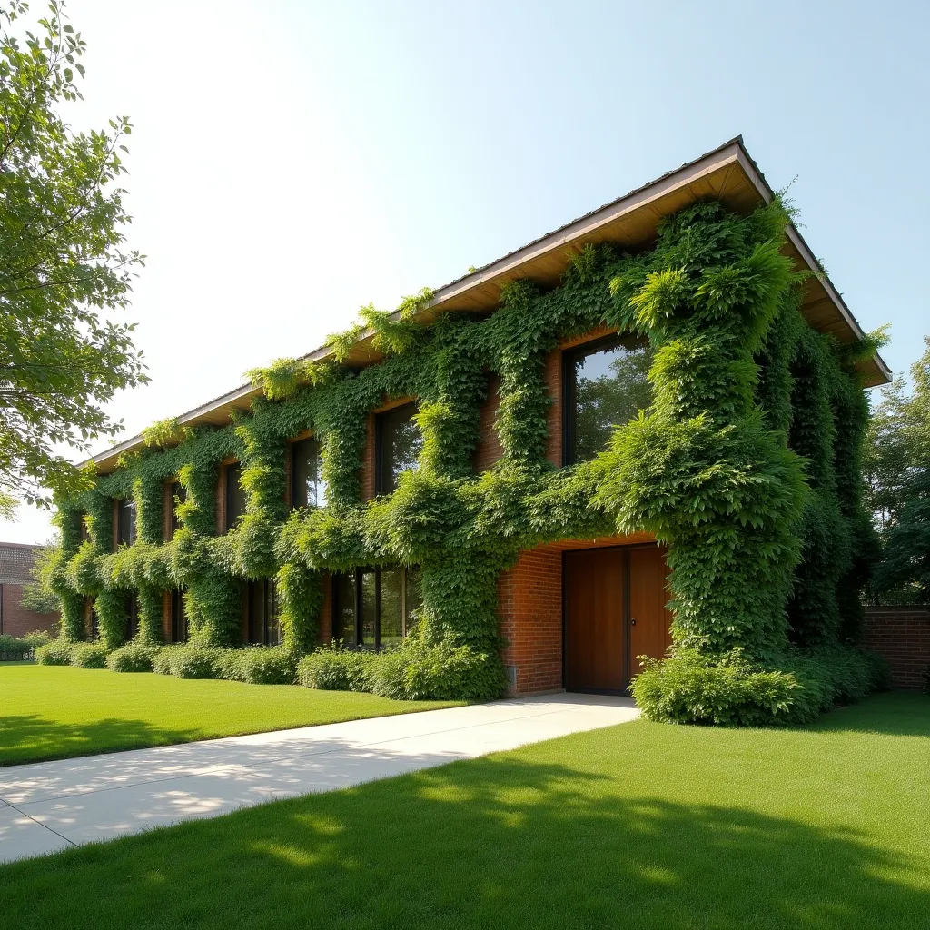 Modern building showcasing biophilic facades exterior ideas with lush greenery enveloping the structure, creating a harmonious blend of nature and architecture.