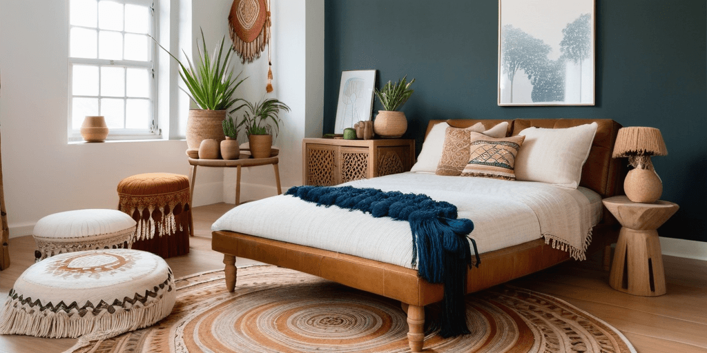 a bedroom designed in a boho design