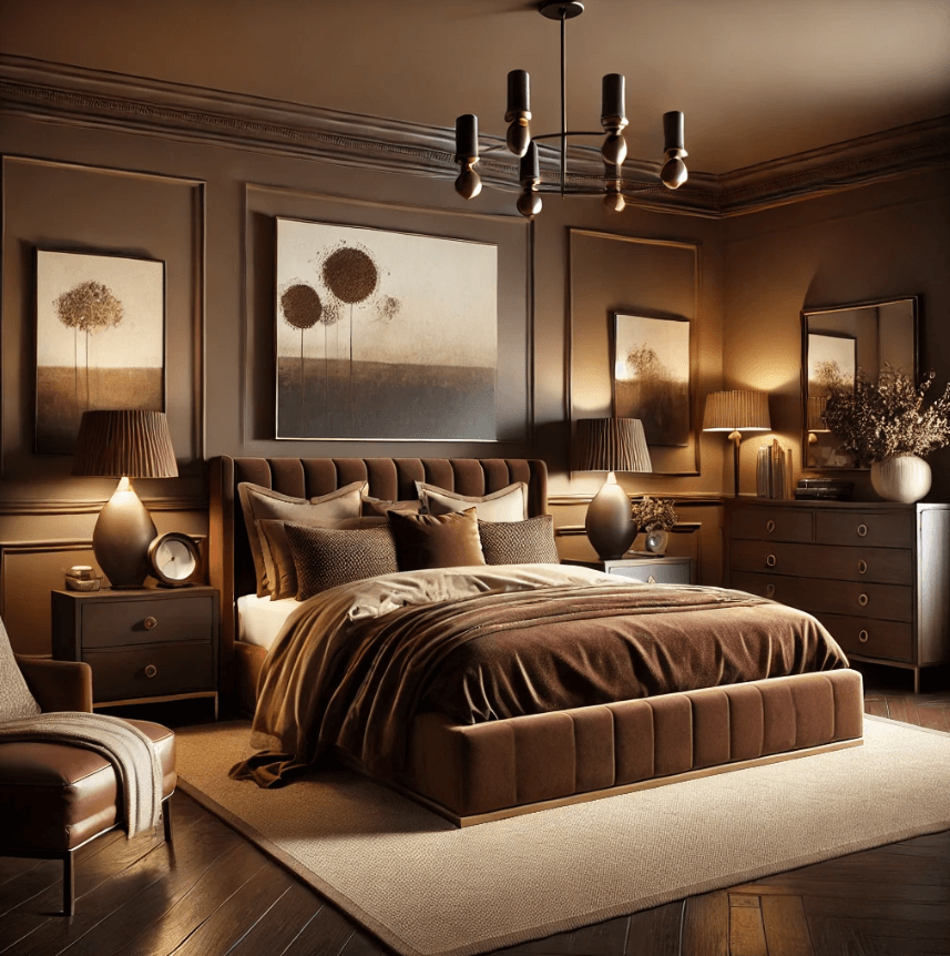 a bedroom designed in a brown design