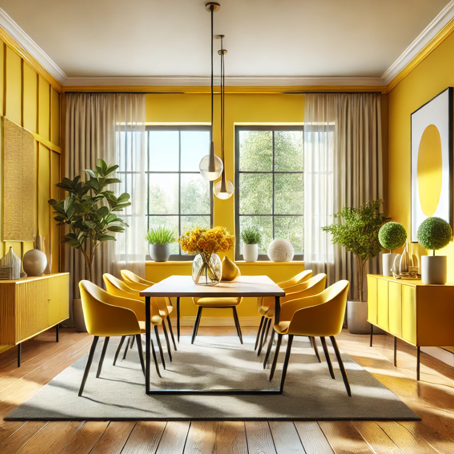 a yellow dining room designed in a contemporary style