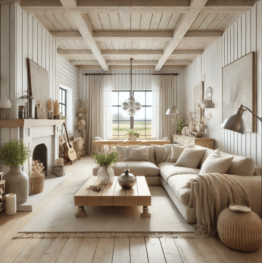 a farmhouse living room designed in a contemporary style