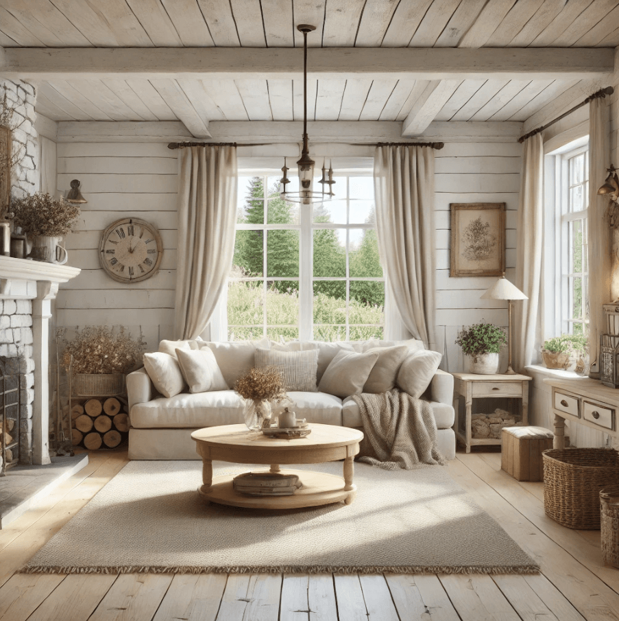 a living room designed in a farmhouse design