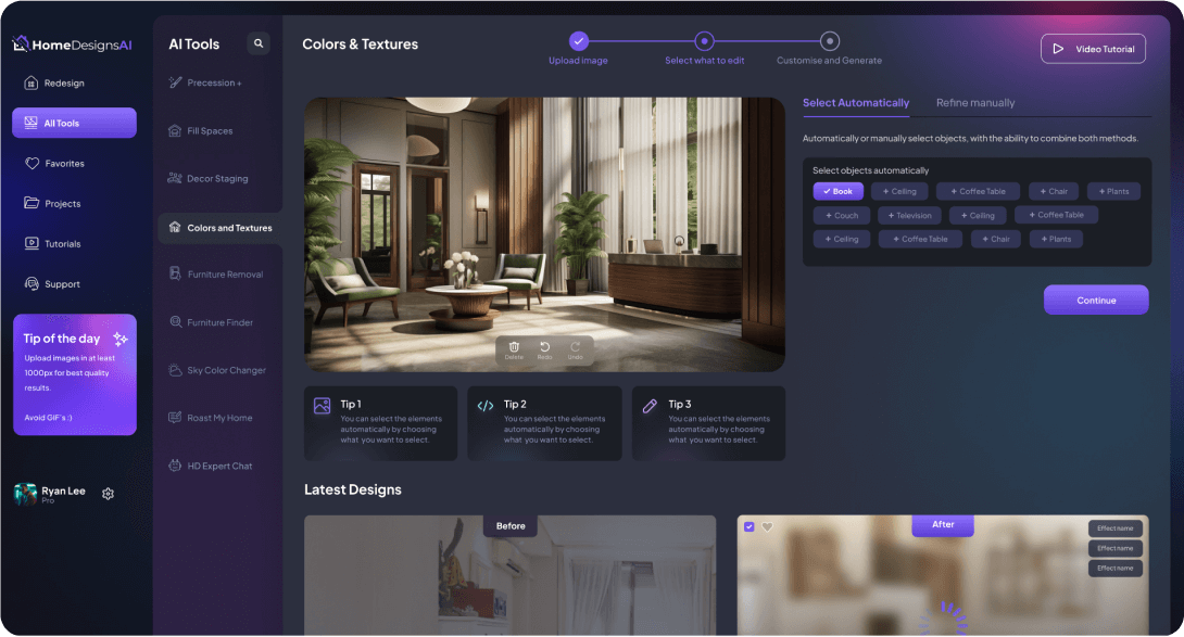 Image showing the process of selecting elements to edit in HomeDesignsAI.