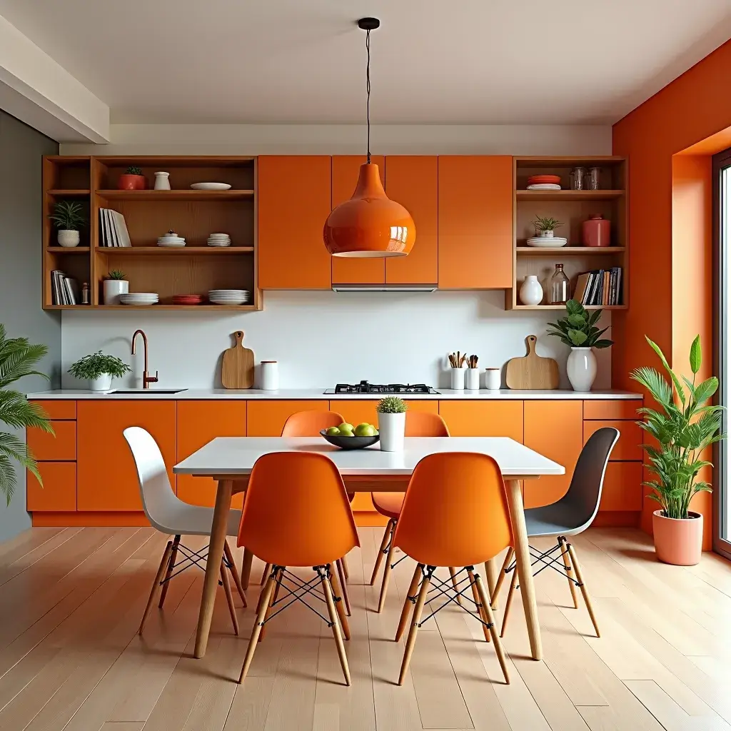 a living room designed in an orange design